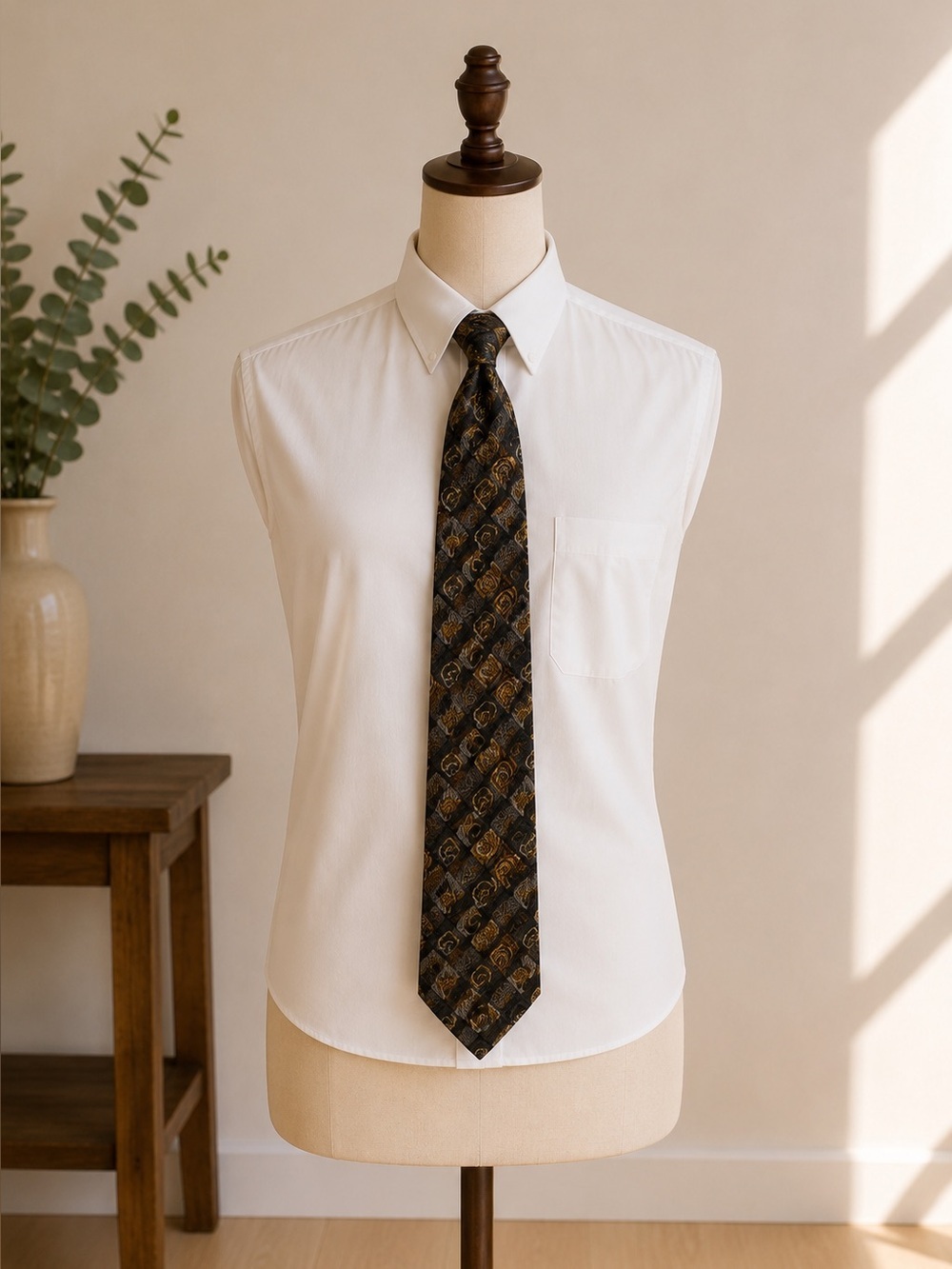 Vintage 90s Paoletti Silk Tie Black Gold Geometric Art Deco